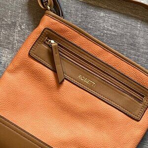 Rosetti Crossbody Bag With Adjustable Strap & Zipper Pocket - Orange & Brown Fau